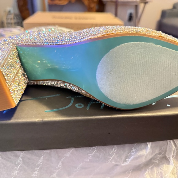 New in box. Only one boot tried on. Betsey Johnson Rhinestone Heeled Boots-AB - Picture 3 of 4